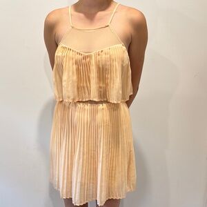 Material Girl Peach Pleated Mini Dress